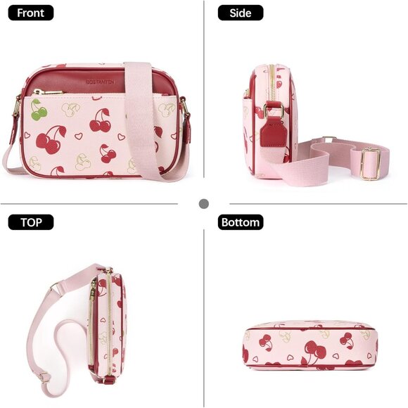 Bostanten Women Cherry PU leather Small Quilted Crossbody Bags With Wide Strap - Picture 6 of 6